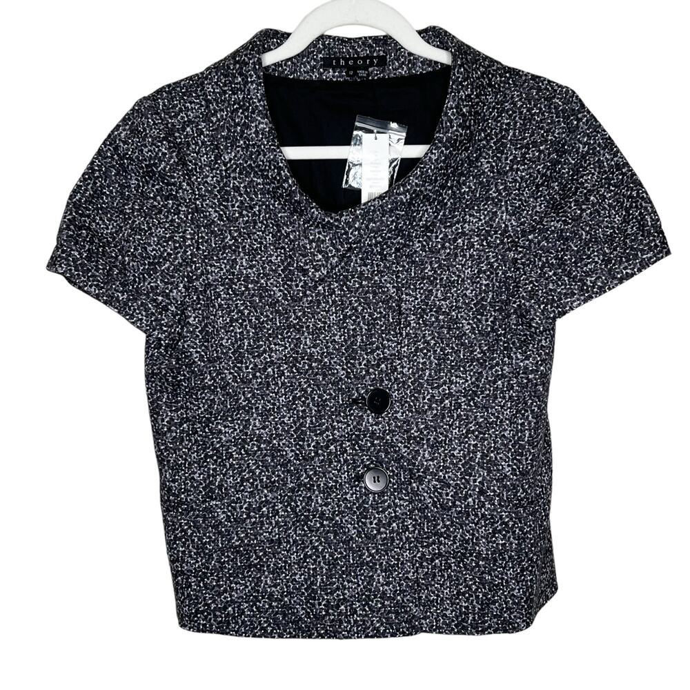 Theory NWT Rarias Tweedy Short Sleeve Blazer in Uniform Dot Size 12 NWT